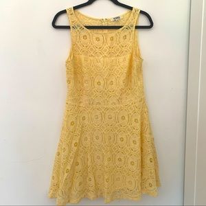 BB Dakota Yellow Cotton Lace Skater Dress